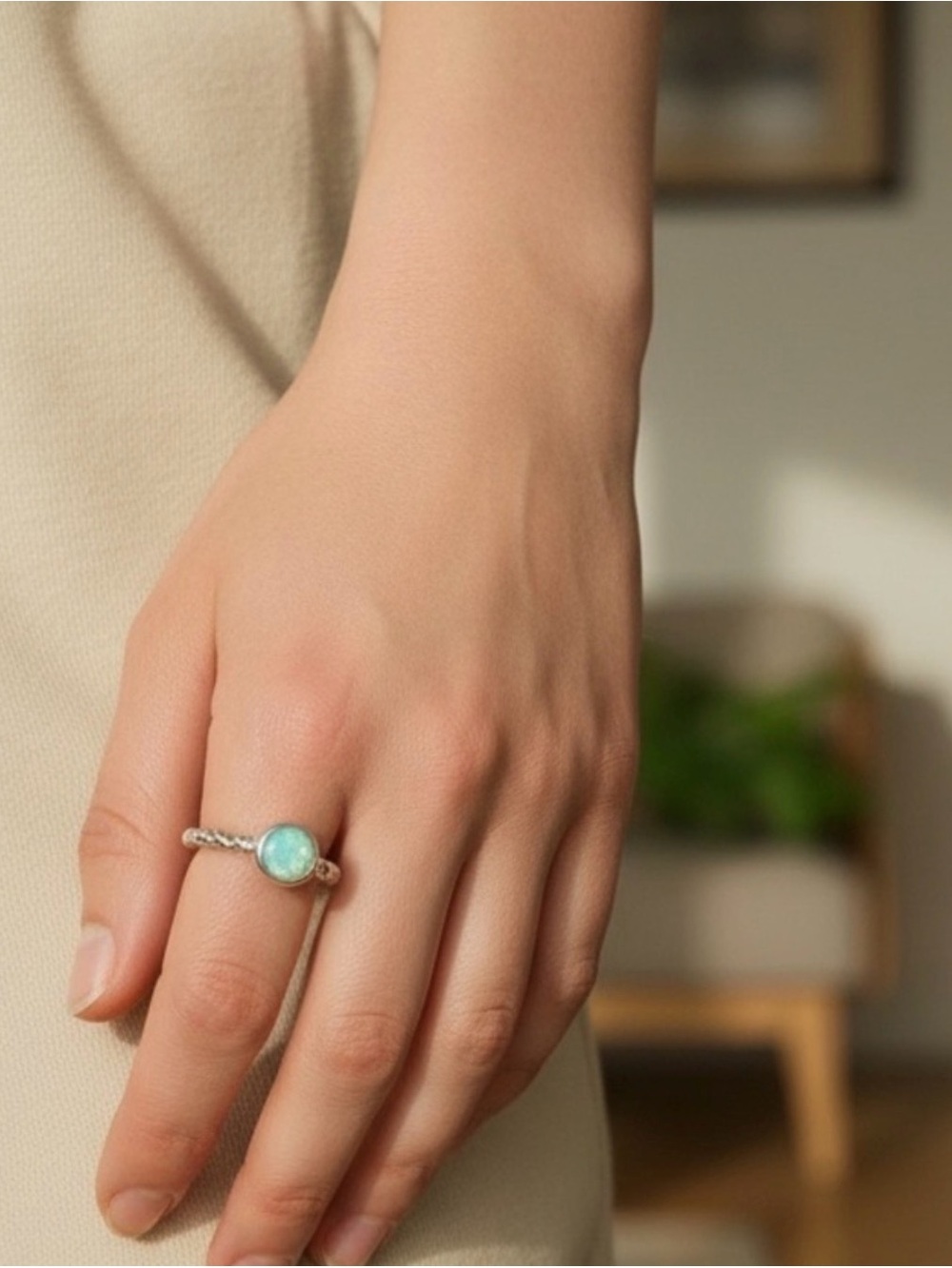 Sterling Silver Ring with Turquoise Stone - Women's Elegant Band